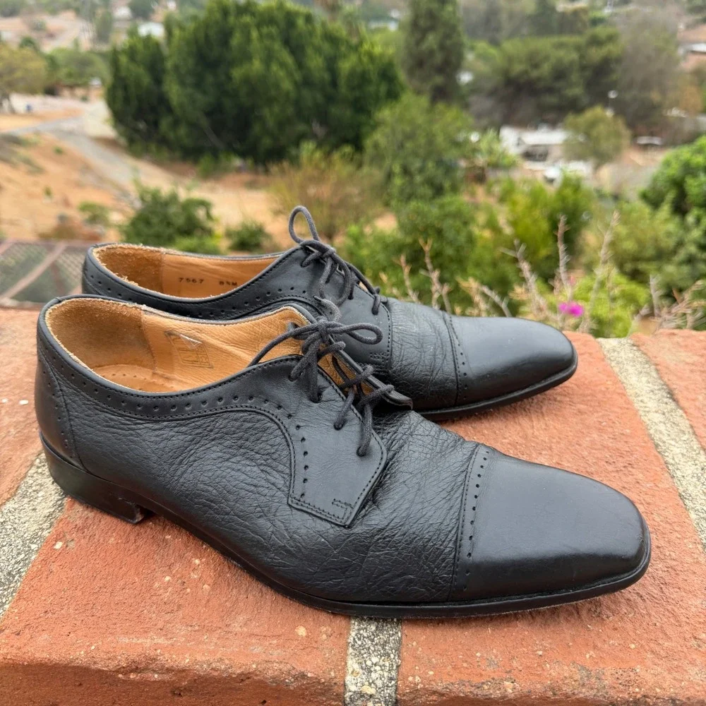 Vintage Mercanti Fiorentini Cap Toe Oxford Leather Black Size 8.5